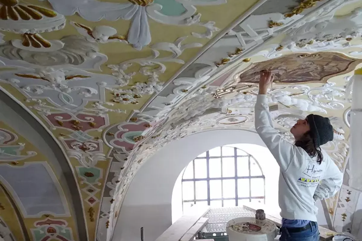 Marienweiher Innenraum Stuck restaurieren